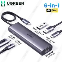 Bộ chuyển đổi USB-C sang USB-C PD+3*USB 3.0+RJ45+HDMI hỗ trợ 4K@60hz Ugreen 45000 CM512